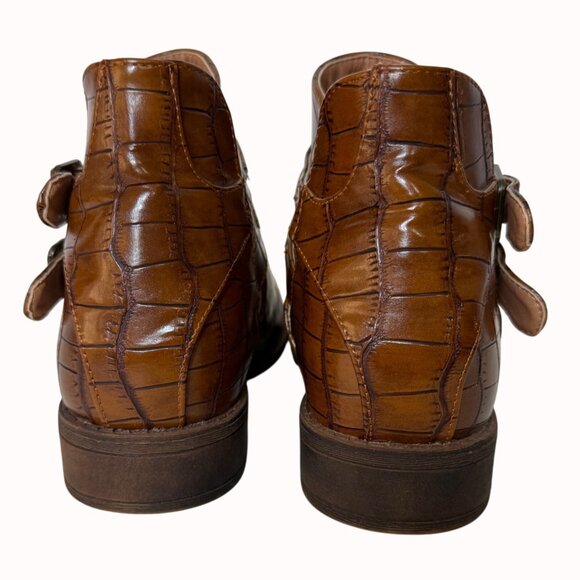 Mata Croc Embossed Ankle Boots Brown Size 8.5 Double Buckle Straps Western Style - Picture 4 of 15